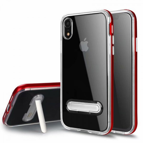 Wholesale iPhone Xr 6.1in Clear Armor Bumper Kickstand Case (Red)